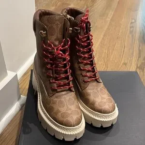 Coach | Shoes | Coach Womens Tan And Red Laceup Boots | Poshmark display picture 2